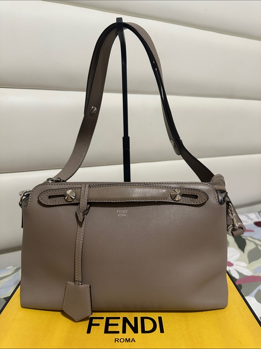 Fendi Taupe Leather Shoulder Bag